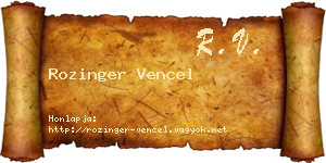 Rozinger Vencel névjegykártya
